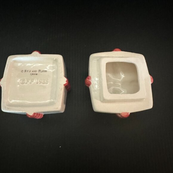 Vintage Fitz & Floyd 1988 Christmas Ceramic White Red Gold Ribbon Trinket Gift - Picture 7 of 9